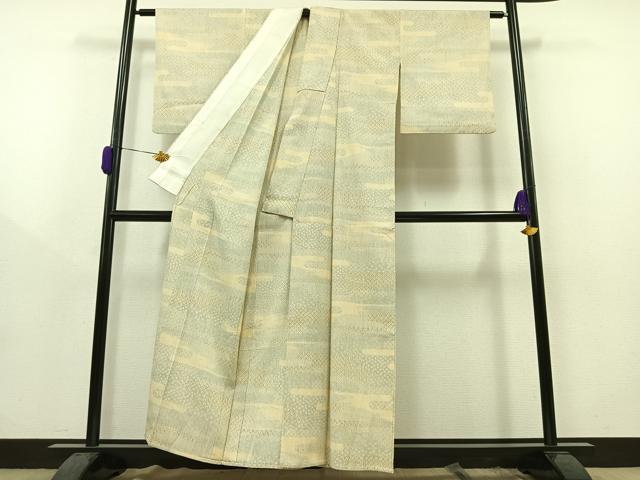 平和屋着物▽本塩沢 単衣 霞文 正絹 逸品 AAAZ0696jh