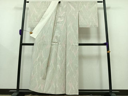 平和屋着物▽本塩沢　単衣　110亀甲　菱文　正絹　逸品　AAAZ0697jh