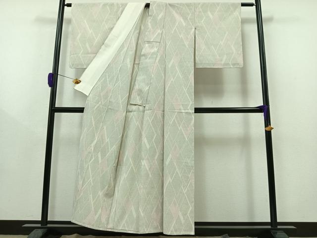 平和屋着物▽本塩沢　単衣　110亀甲　菱文　正絹　逸品　AAAZ0697jh