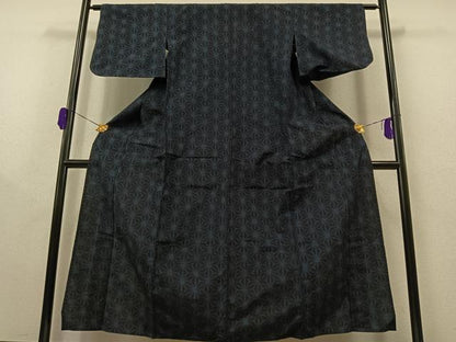 平和屋着物▽上質な紬　単衣　麻の葉文様　正絹　逸品　AAAZ0699jh