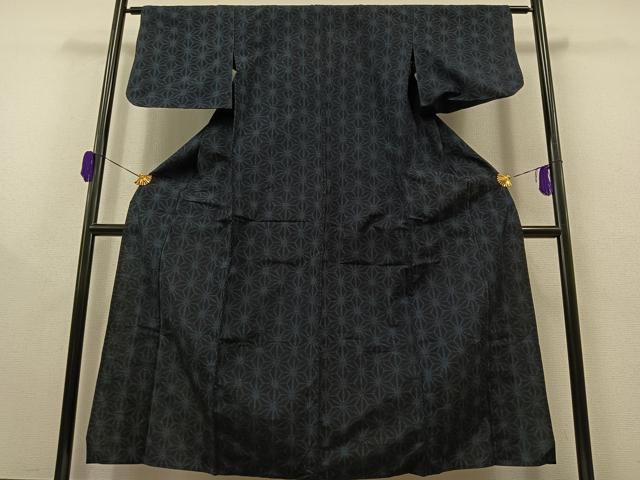 平和屋着物▽上質な紬　単衣　麻の葉文様　正絹　逸品　AAAZ0699jh