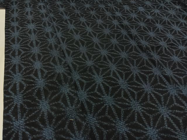 平和屋着物▽上質な紬　単衣　麻の葉文様　正絹　逸品　AAAZ0699jh