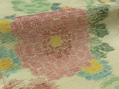 平和屋着物▽上質な紬 単衣 草花文 正絹 逸品 AAAZ0701jh