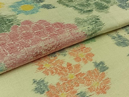 平和屋着物▽上質な紬 単衣 草花文 正絹 逸品 AAAZ0701jh