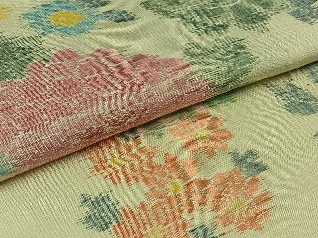 平和屋着物▽上質な紬 単衣 草花文 正絹 逸品 AAAZ0701jh
