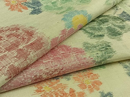 平和屋着物▽上質な紬 単衣 草花文 正絹 逸品 AAAZ0701jh