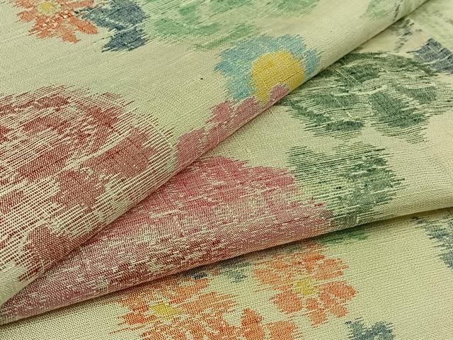 平和屋着物▽上質な紬 単衣 草花文 正絹 逸品 AAAZ0701jh