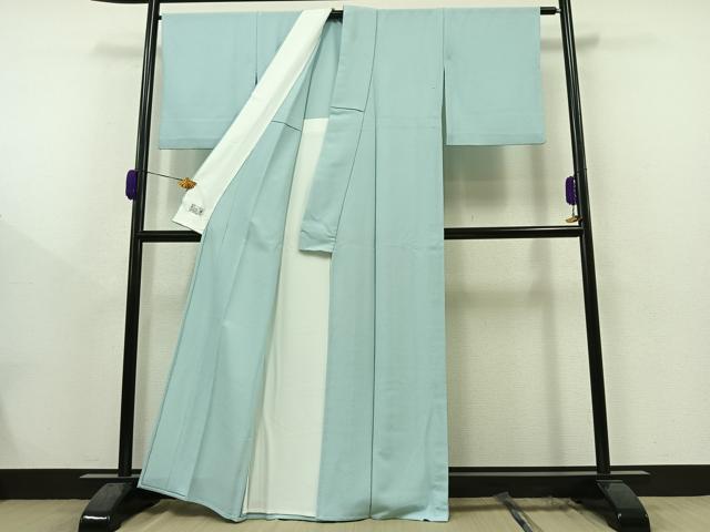 平和屋着物▽洗える最高級着物 ＜英＞はなぶさ謹製 色無地 単衣 白藍色 鬼しぼ縮緬 洗える着物 AAAZ0703jh