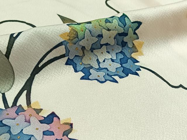 平和屋着物▽訪問着 単衣 紫陽花 金彩 正絹 逸品 AAAZ0705jh