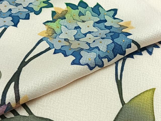 平和屋着物▽訪問着 単衣 紫陽花 金彩 正絹 逸品 AAAZ0705jh