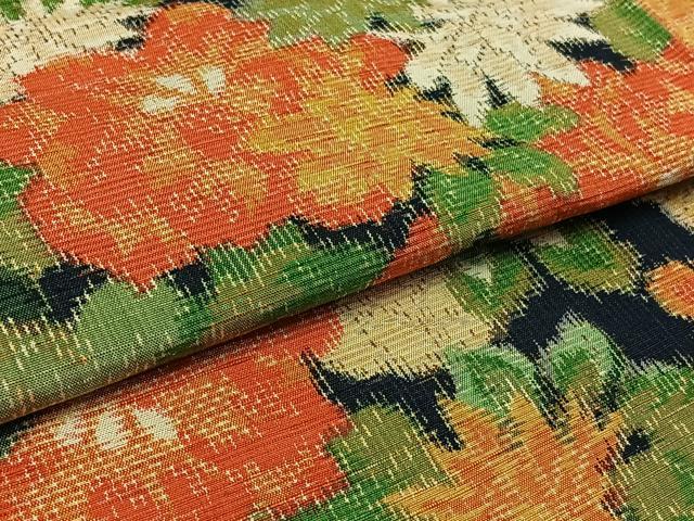 平和屋着物▽上質な紬 単衣 草花文 正絹 逸品 AAAZ0707jh