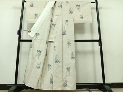 平和屋着物▽上質な紬 単衣 草花文 正絹 逸品 AAAZ0709jh