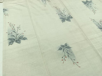 平和屋着物▽上質な紬 単衣 草花文 正絹 逸品 AAAZ0709jh