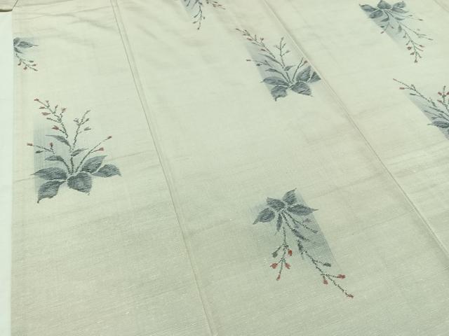 平和屋着物▽上質な紬 単衣 草花文 正絹 逸品 AAAZ0709jh
