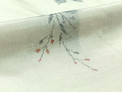 平和屋着物▽上質な紬 単衣 草花文 正絹 逸品 AAAZ0709jh