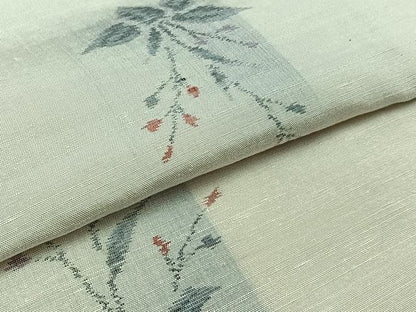 平和屋着物▽上質な紬 単衣 草花文 正絹 逸品 AAAZ0709jh
