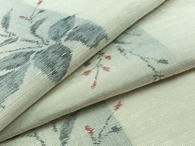 平和屋着物▽上質な紬 単衣 草花文 正絹 逸品 AAAZ0709jh