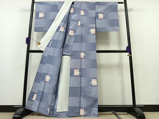 平和屋着物▽上質な紬 単衣 色紙花文 正絹 逸品 AAAZ0710jh