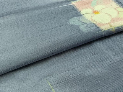 平和屋着物▽上質な紬 単衣 色紙花文 正絹 逸品 AAAZ0710jh