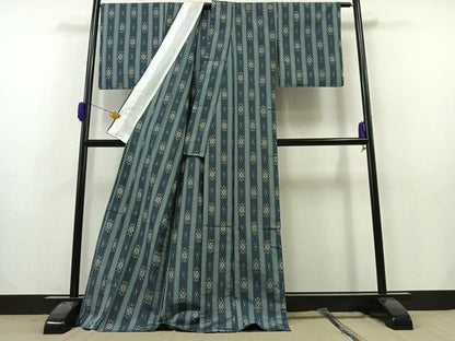 平和屋着物▽上質な紬 単衣 花間道 ロング丈 正絹 逸品 AAAZ0711jh