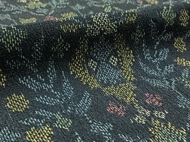 平和屋着物▽本塩沢　単衣　草花文　正絹　逸品　AAAZ0712jh