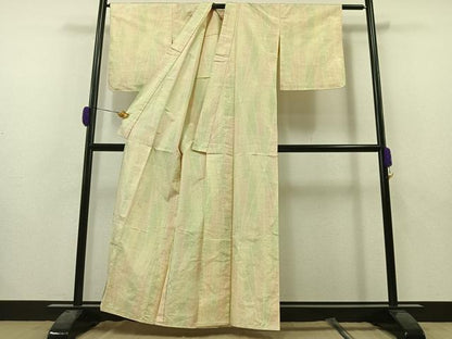 平和屋着物▽上質な紬 単衣 幾何学文様 正絹 逸品 未使用 AAAZ0713jh