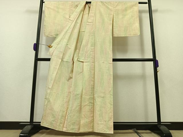 平和屋着物▽上質な紬 単衣 幾何学文様 正絹 逸品 未使用 AAAZ0713jh