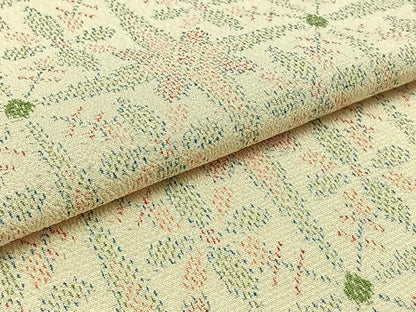 平和屋着物▽本塩沢　単衣　格子花文　正絹　逸品　AAAZ0714jh