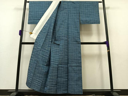 平和屋着物▽上質な紬 単衣 格子 正絹 逸品 AAAZ0716jd