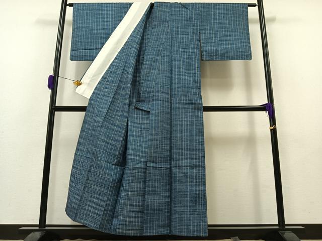 平和屋着物▽上質な紬 単衣 格子 正絹 逸品 AAAZ0716jd
