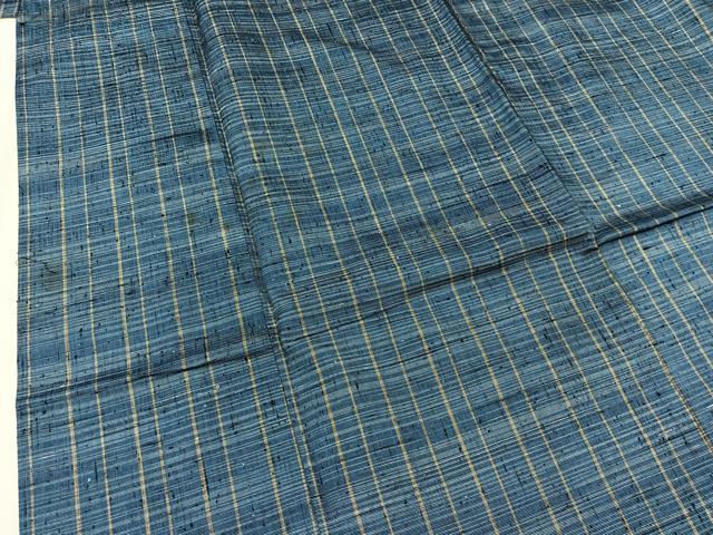 平和屋着物▽上質な紬 単衣 格子 正絹 逸品 AAAZ0716jd