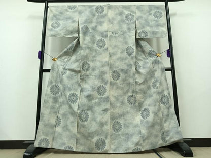 平和屋着物▽小千谷紬　単衣　舞花文　正絹　逸品　未使用　AAAZ0717jh
