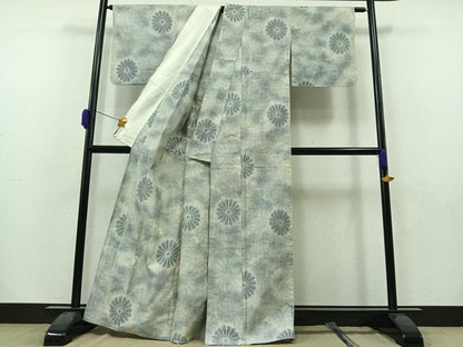 平和屋着物▽小千谷紬　単衣　舞花文　正絹　逸品　未使用　AAAZ0717jh