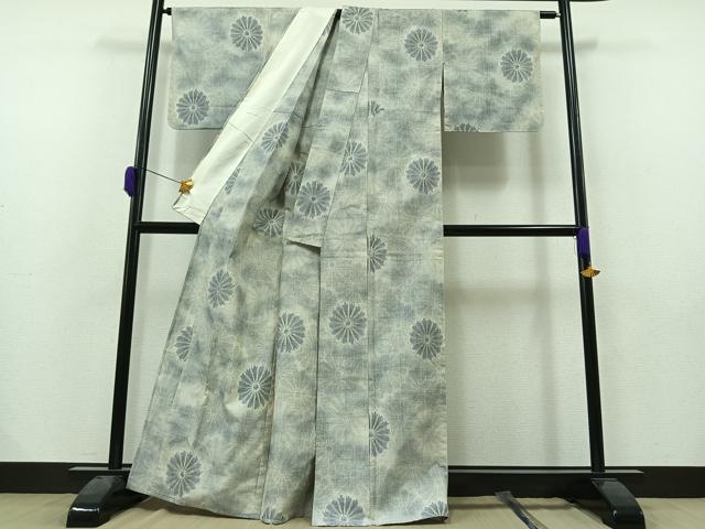 平和屋着物▽小千谷紬　単衣　舞花文　正絹　逸品　未使用　AAAZ0717jh