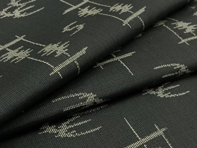 平和屋着物▽上質な紬 単衣 琉球絣文様 黒地 正絹 逸品 AAAZ0720jh