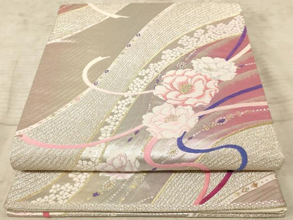 平和屋着物◎六通柄袋帯　唐織　流水花文　ファンタジー　金銀糸　正絹　逸品　AAAZ0752dt