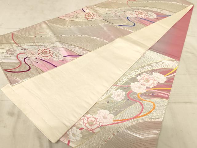 平和屋着物◎六通柄袋帯　唐織　流水花文　ファンタジー　金銀糸　正絹　逸品　AAAZ0752dt