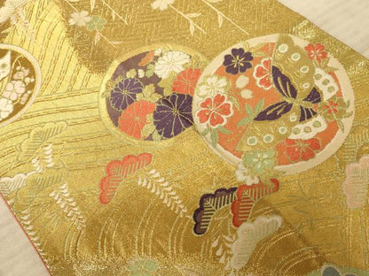 平和屋着物◎佐賀錦 六通柄袋帯 唐織 花蝶文 金糸 正絹 逸品 AAAZ0798dt