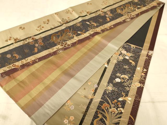 平和屋着物◎六通柄袋帯　唐織　花鳥文　金糸　正絹　逸品　AAAZ0799dt