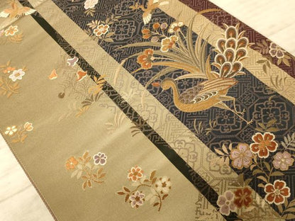 平和屋着物◎六通柄袋帯　唐織　花鳥文　金糸　正絹　逸品　AAAZ0799dt
