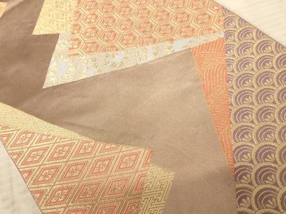 平和屋着物◎六通柄袋帯　光悦錦　裂取割付文　金糸　正絹　逸品　AAAZ0810dt