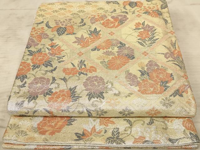 平和屋着物◎新佐賀錦　六通柄袋帯　天井花文　銀糸　正絹　逸品　AAAZ0812dt