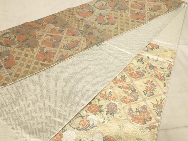 平和屋着物◎新佐賀錦　六通柄袋帯　天井花文　銀糸　正絹　逸品　AAAZ0812dt