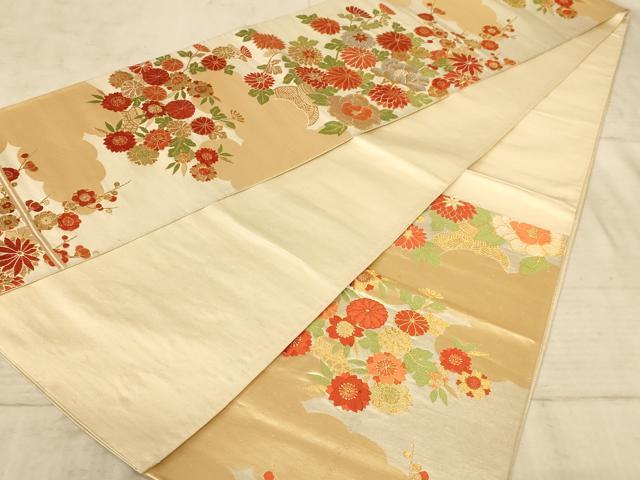平和屋着物◎六通柄袋帯　唐織　草花文　金糸　正絹　逸品　AAAZ0819dt