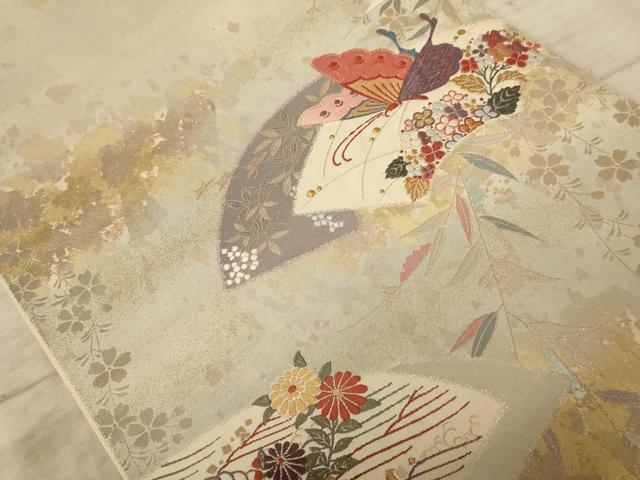 平和屋着物◎六通柄袋帯　唐織　清雅飛蝶　引箔袋　金銀糸　正絹　逸品　AAAZ0823dt