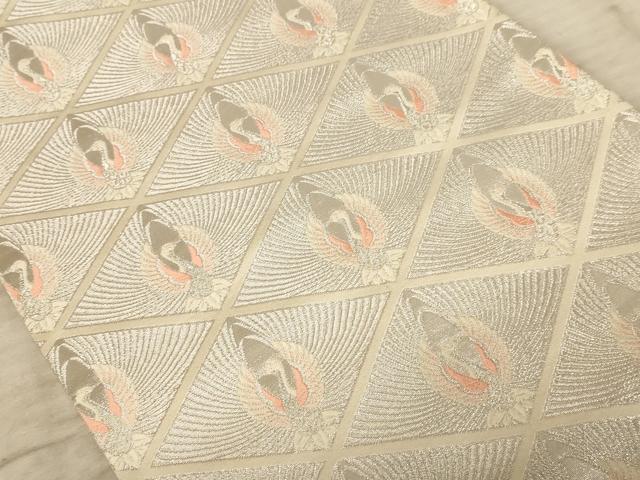 平和屋着物◎六通柄袋帯　唐織　舞鶴文　銀糸　正絹　逸品　AAAZ0826dt