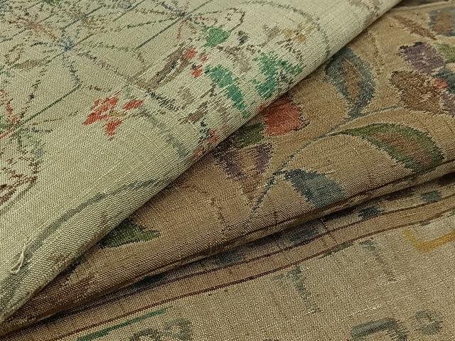 平和屋着物▽訪問着 単衣 小千谷紬地 吉祥花文 正絹 逸品 AAAZ0962jh