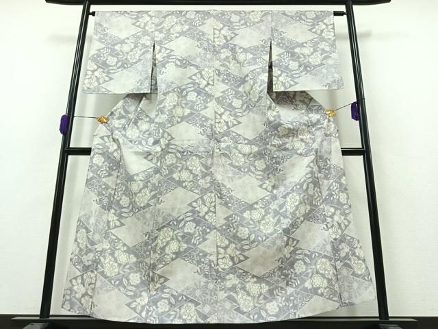 平和屋着物▽上質な紬 単衣 花唐草文 正絹 逸品 AAAZ0963jh
