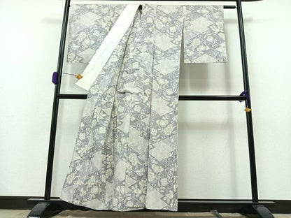 平和屋着物▽上質な紬 単衣 花唐草文 正絹 逸品 AAAZ0963jh