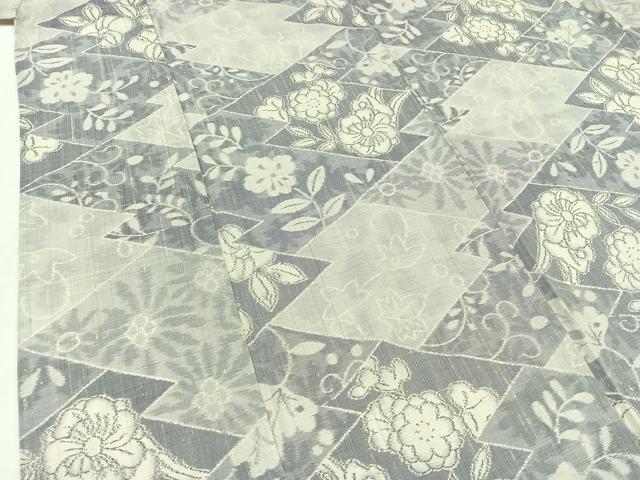 平和屋着物▽上質な紬 単衣 花唐草文 正絹 逸品 AAAZ0963jh